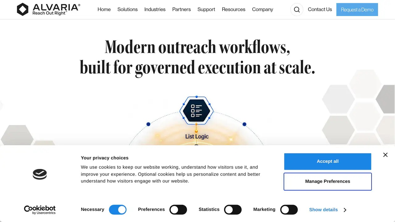 Homepage preview of Alvaria, captured Aug 30, 2026