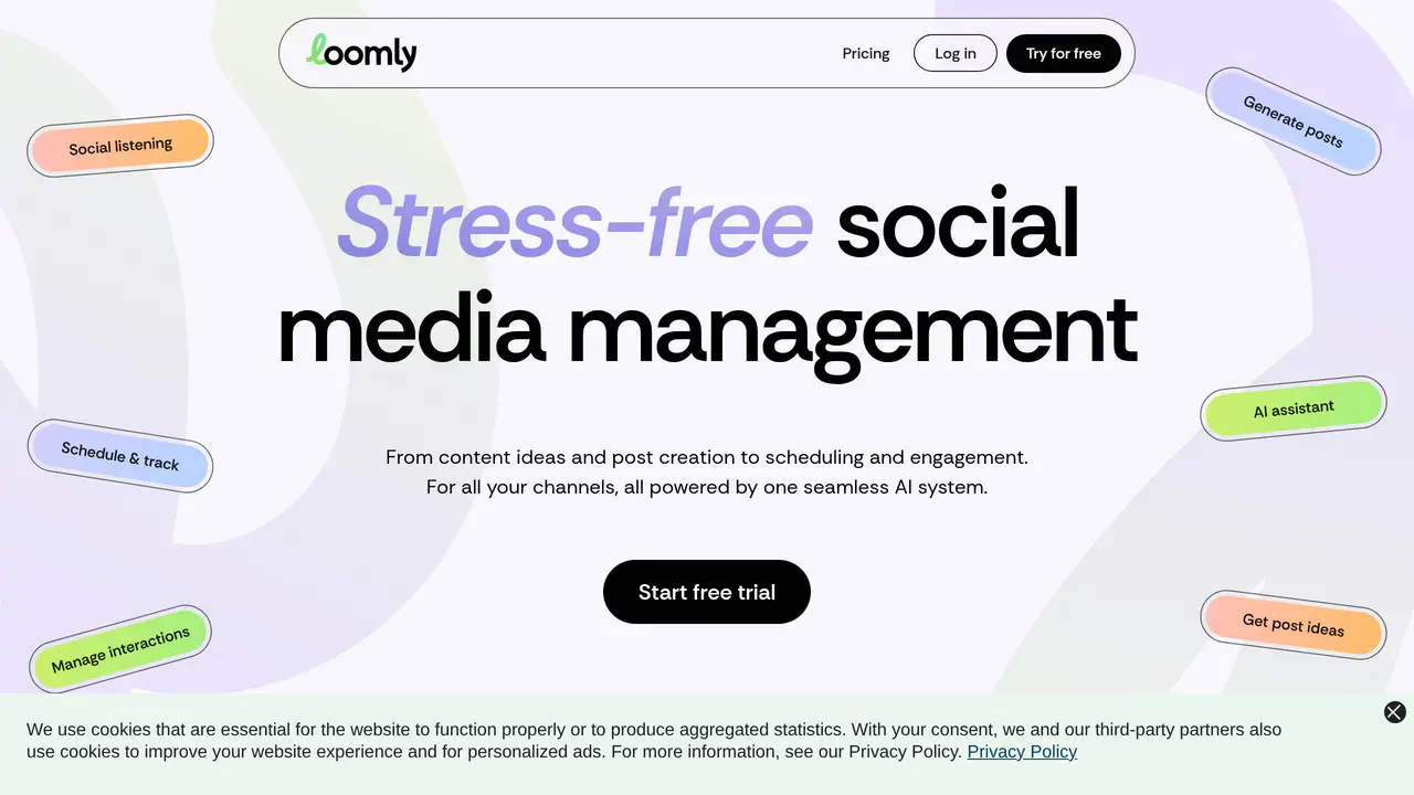 Homepage preview of Loomly, captured Aug 3, 2026