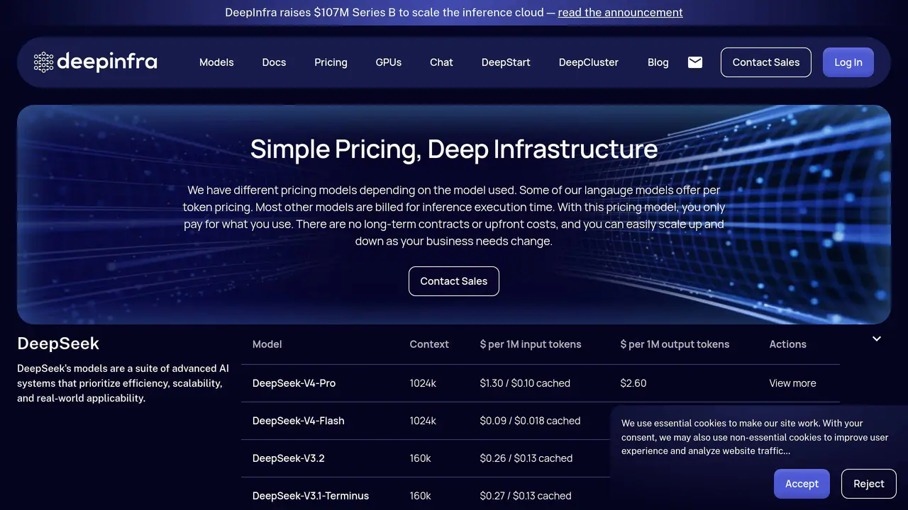 Pricing-page preview of DeepInfra, captured Jul 23, 2026