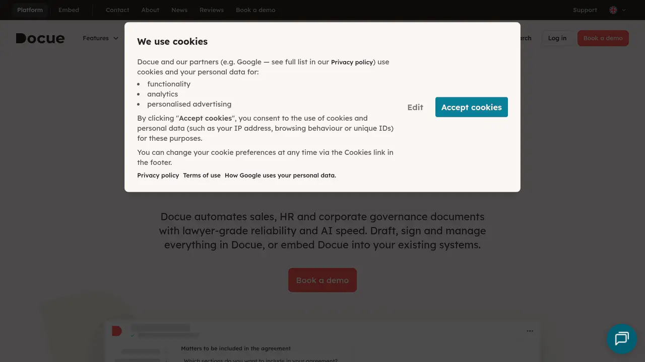 Homepage preview of Docue, captured Jul 28, 2026