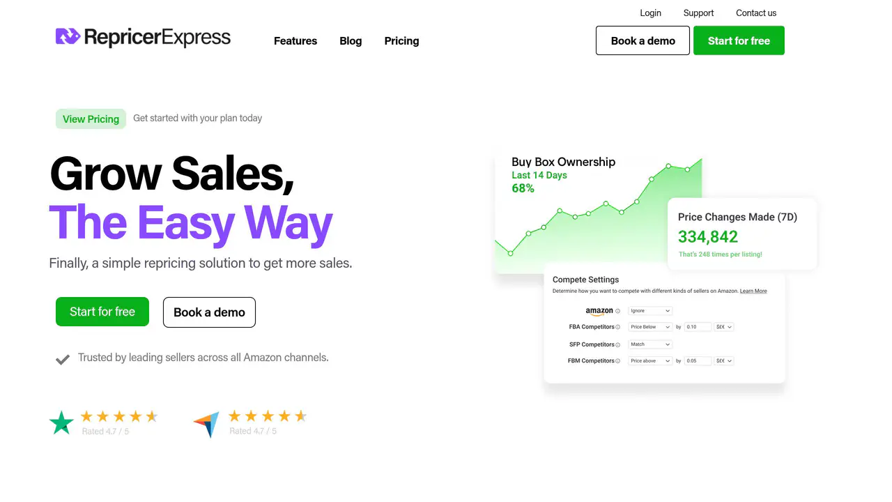 Homepage preview of RepricerExpress, captured Aug 1, 2026