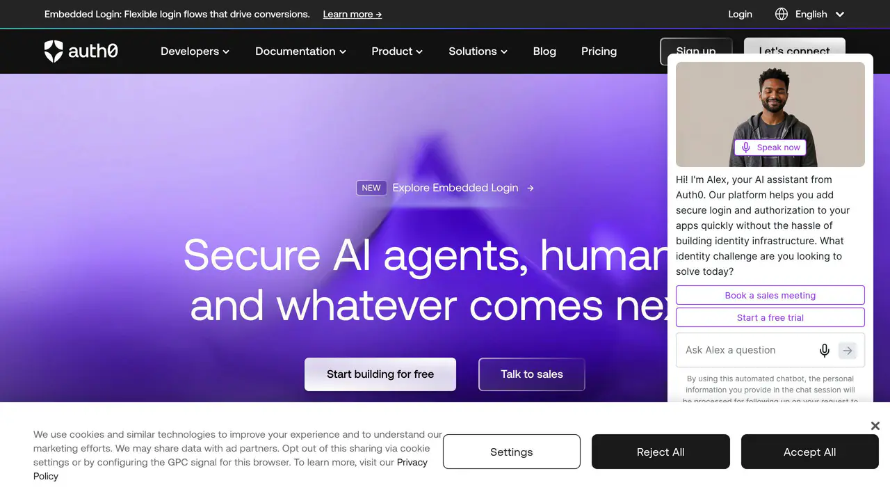 Homepage preview of Auth0, captured Jul 30, 2026