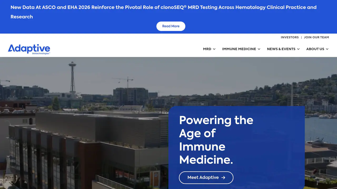 Homepage preview of Adaptive Biotechnologies, captured Jul 28, 2026