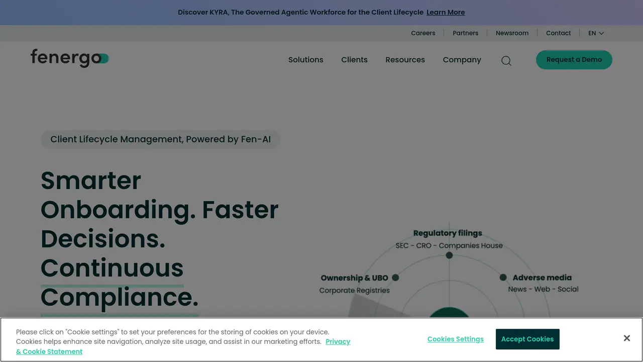 Homepage preview of Fenergo, captured Jul 24, 2026