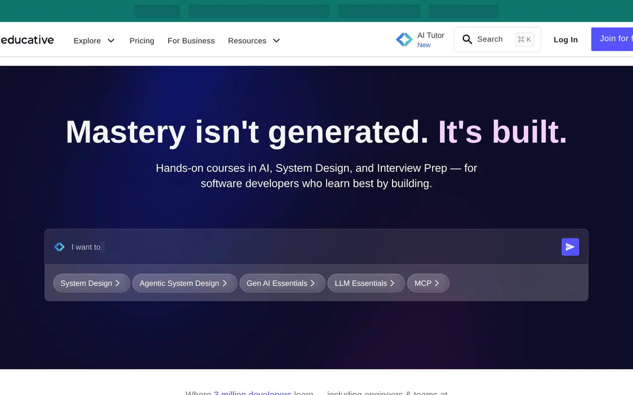 Homepage preview of Educative, captured Jul 22, 2026
