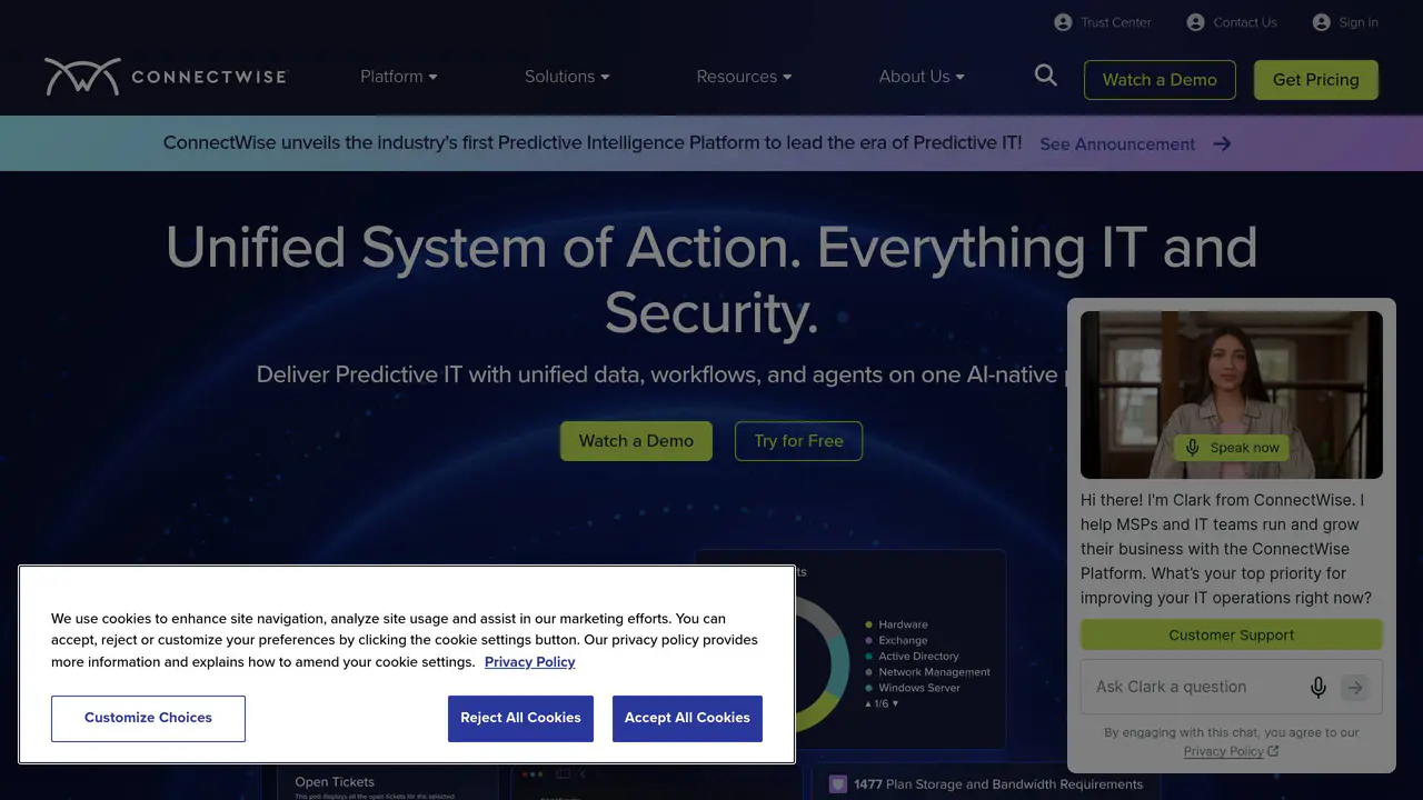 Homepage preview of ConnectWise, captured Aug 29, 2026