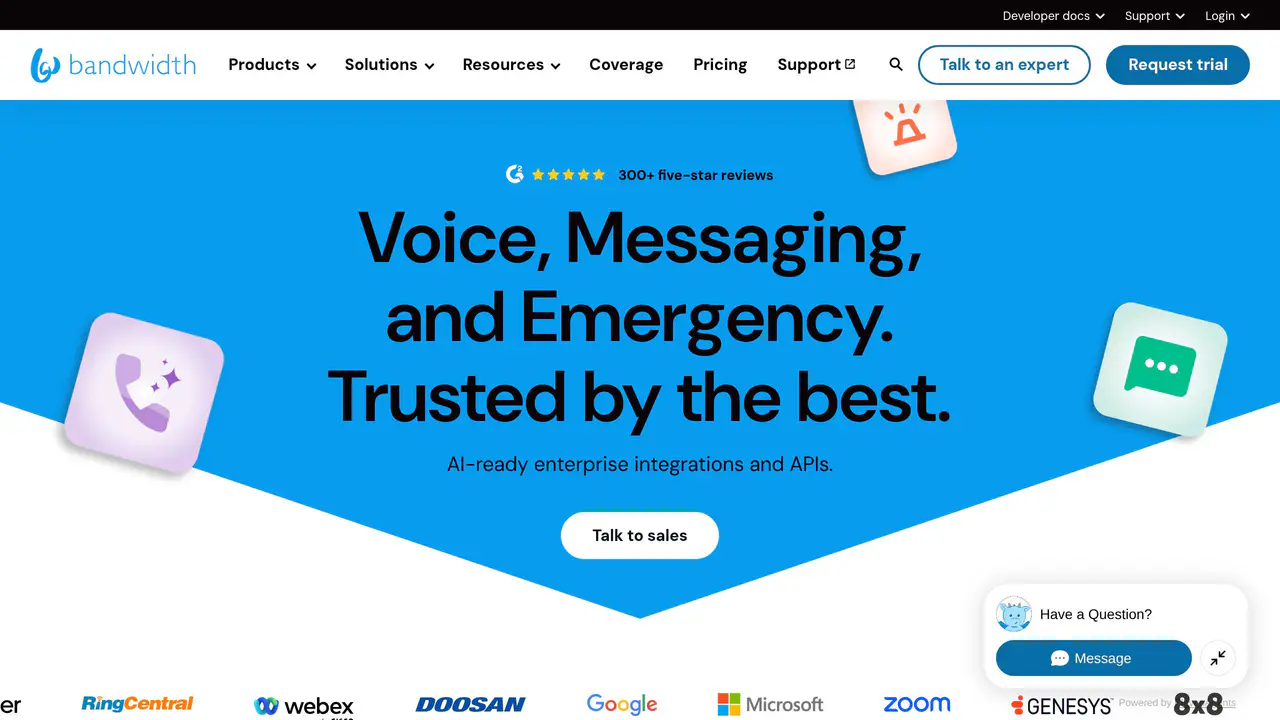 Homepage preview of Bandwidth, captured Aug 2, 2026