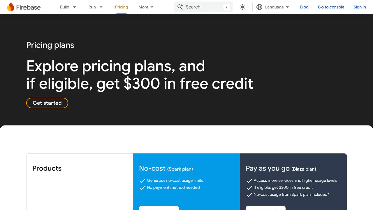 Pricing-page preview of Firebase, captured Sep 12, 2026