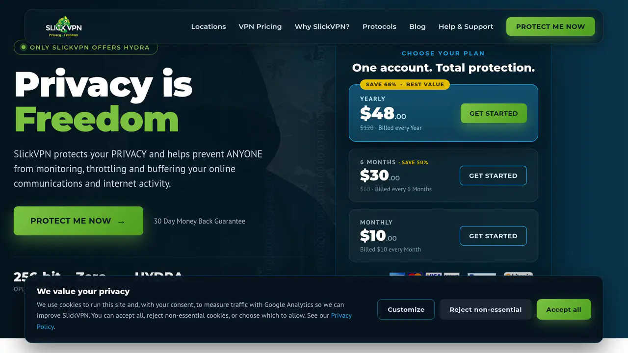 Homepage preview of SlickVPN, captured Jul 30, 2026