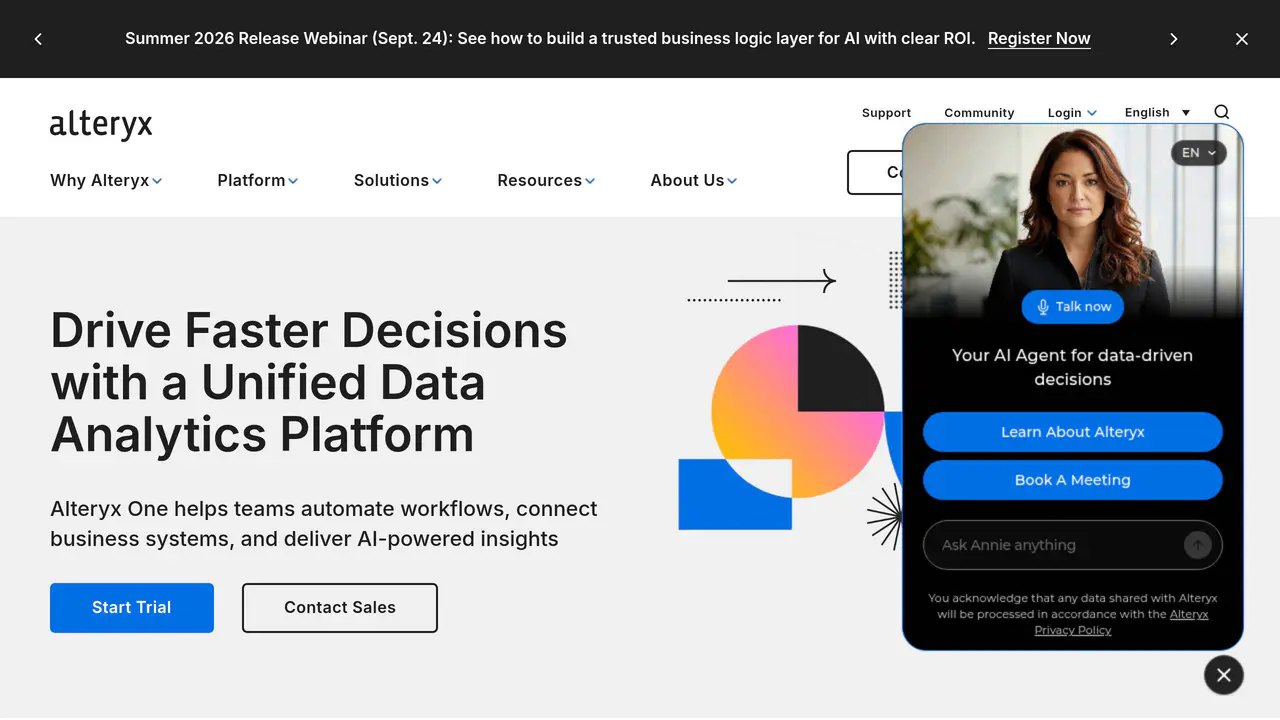 Homepage preview of Alteryx, captured Sep 16, 2026