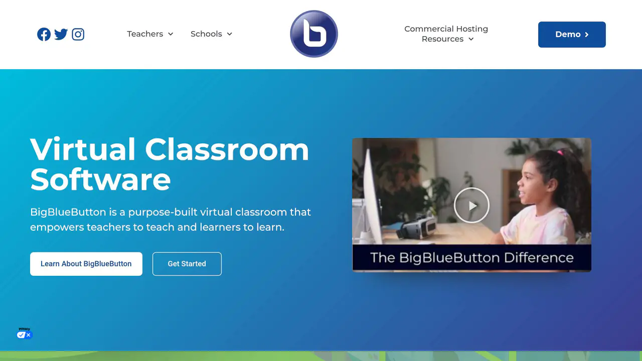 Homepage preview of BigBlueButton, captured Jul 24, 2026