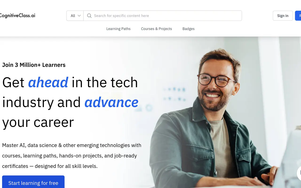 Homepage preview of Cognitive Class (IBM), captured Jul 21, 2026