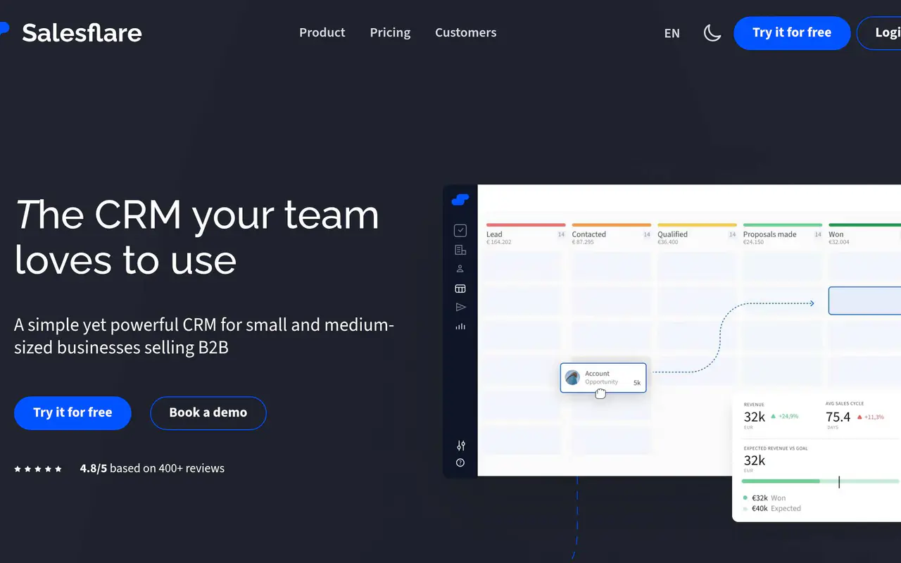 Homepage preview of Salesflare, captured Jul 22, 2026