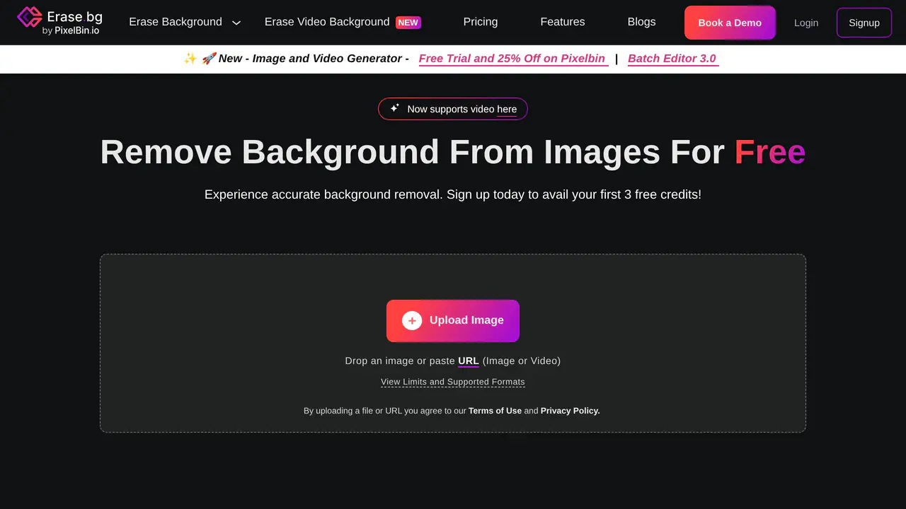 Homepage preview of Erase.bg, captured Aug 2, 2026