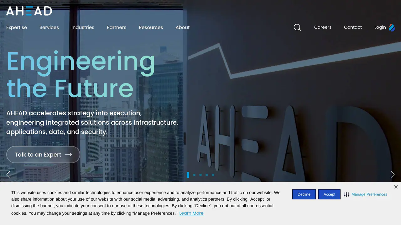 Homepage preview of AHEAD, captured Aug 30, 2026