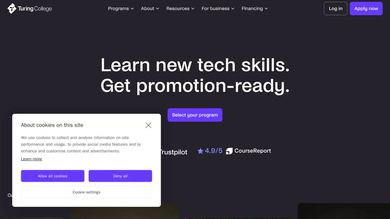 Homepage preview of Turing College, captured Jul 23, 2026