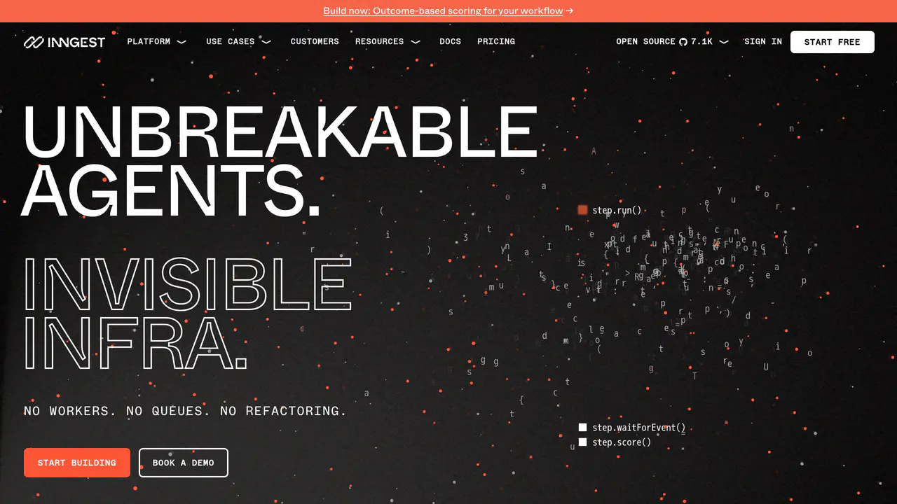 Homepage preview of Inngest, captured Aug 24, 2026