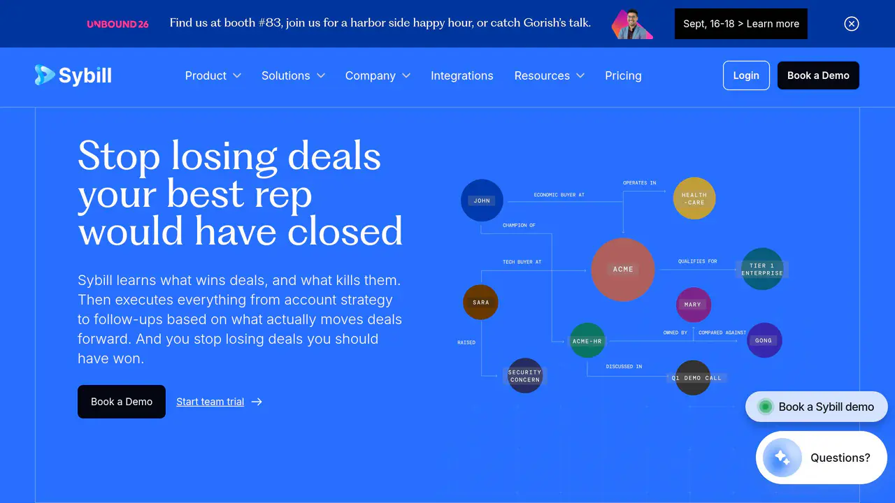 Homepage preview of Sybill, captured Sep 1, 2026