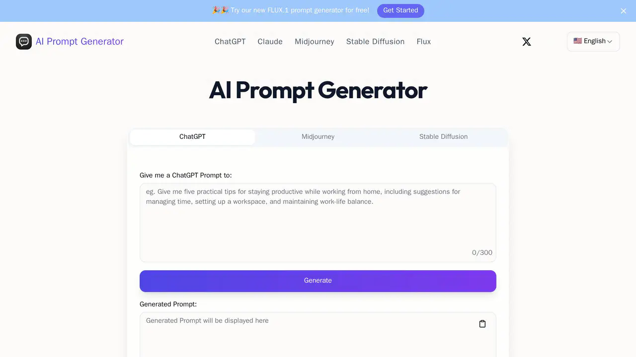 Homepage preview of AI Prompt Generator, captured Aug 4, 2026