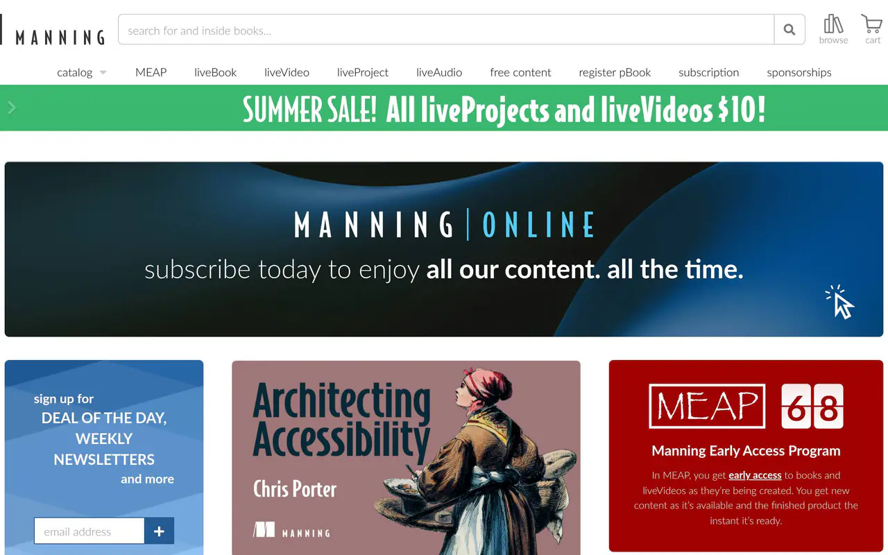 Homepage preview of Manning Publications, captured Jul 21, 2026