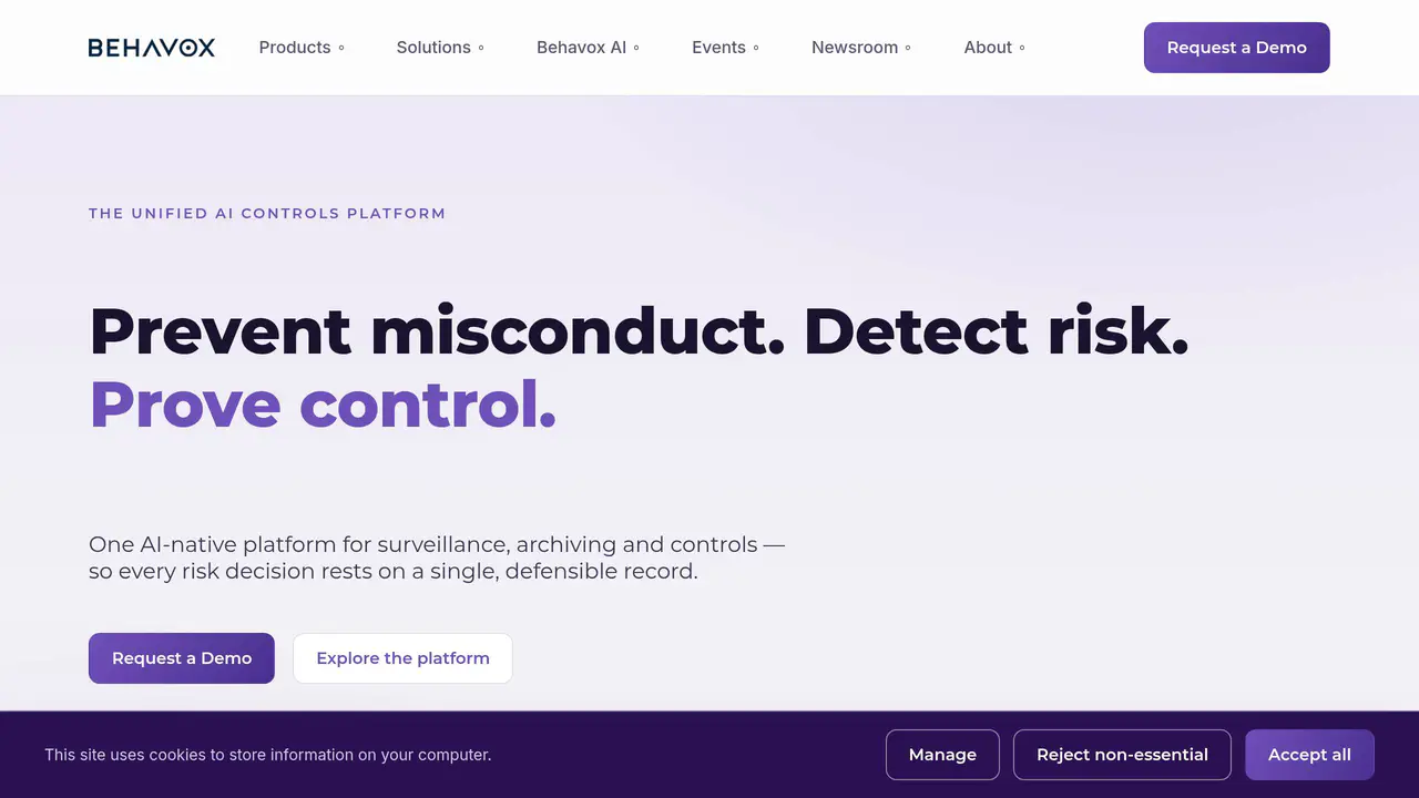 Homepage preview of Behavox, captured Jul 24, 2026