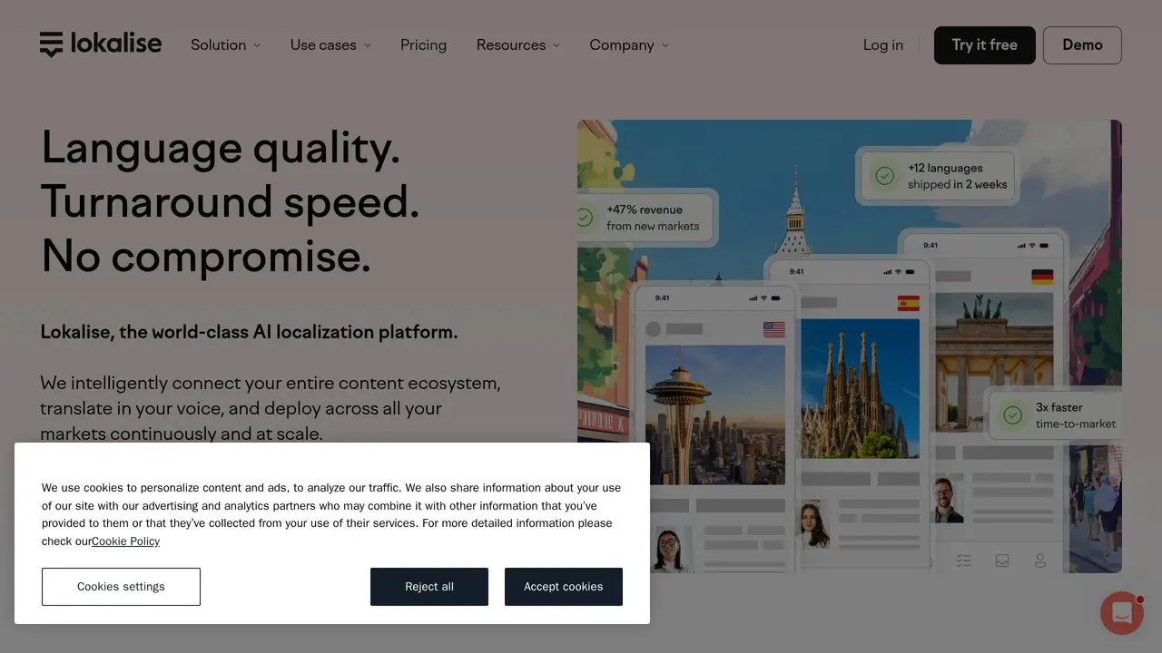 Homepage preview of Lokalise, captured Aug 6, 2026