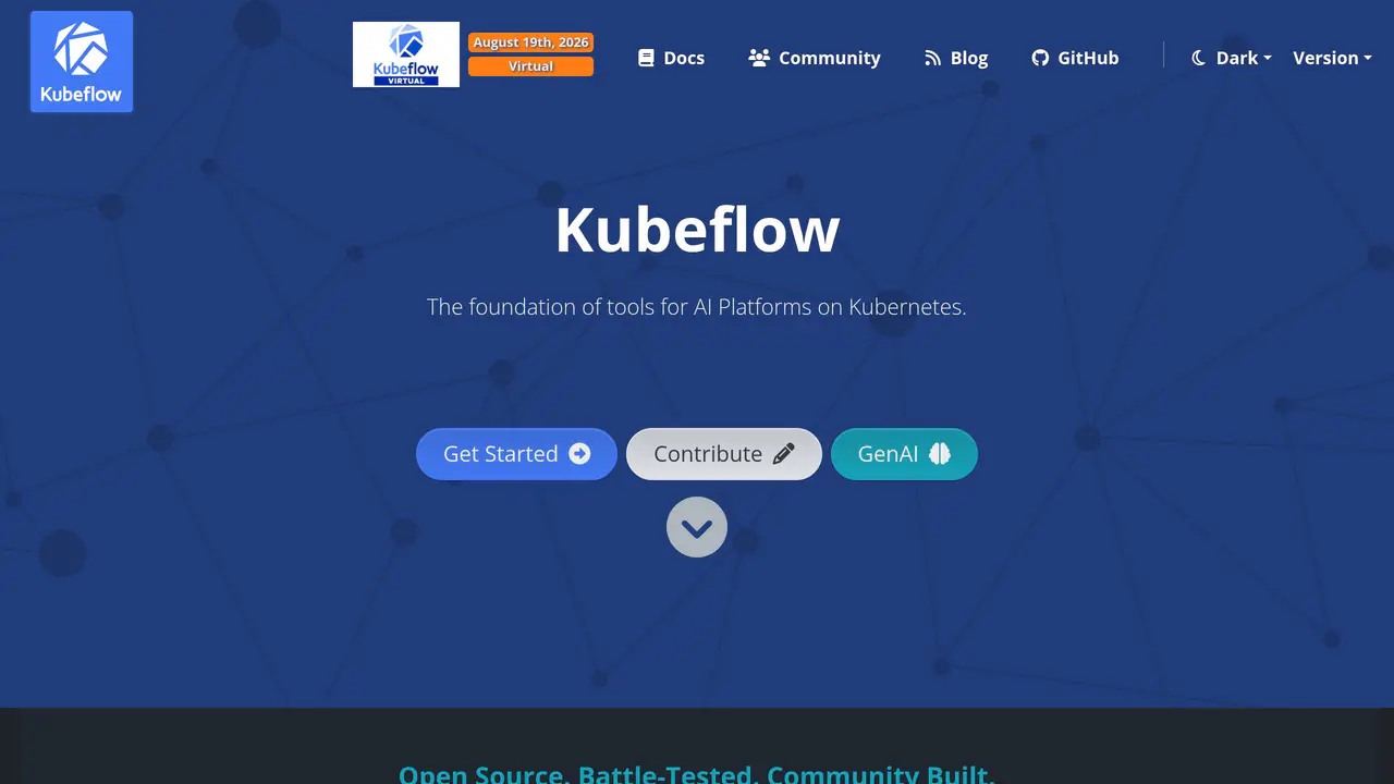 Homepage preview of Kubeflow, captured Aug 1, 2026