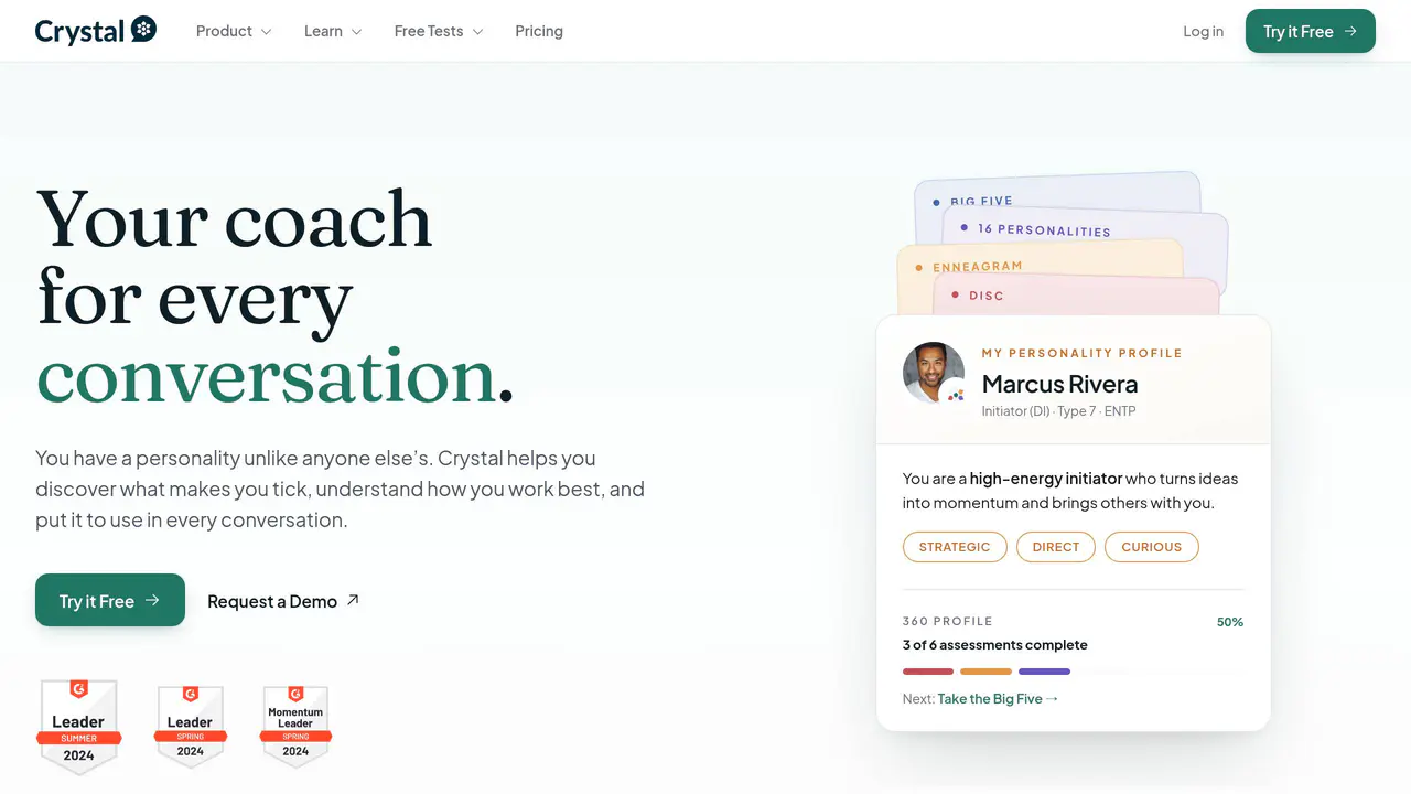 Homepage preview of Crystal Knows, captured Aug 16, 2026