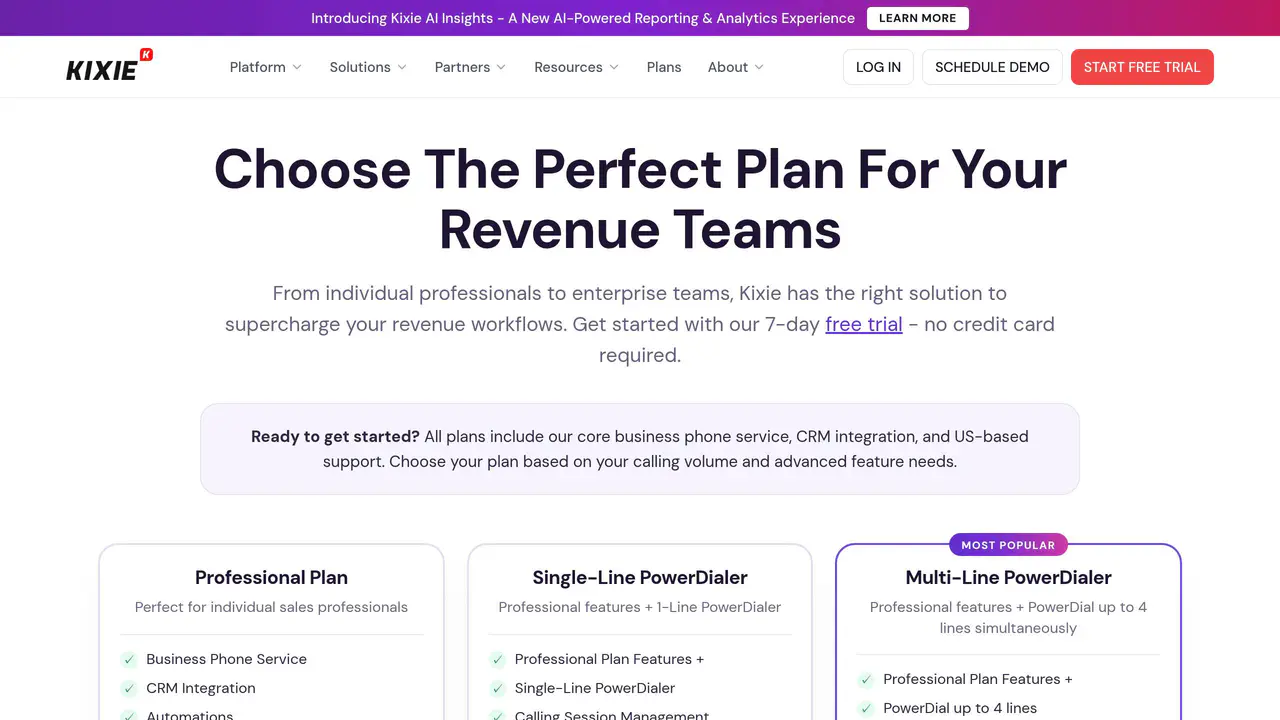 Pricing-page preview of Kixie, captured Aug 16, 2026