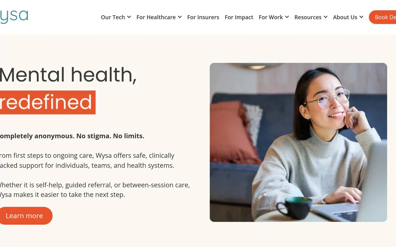 Homepage preview of Wysa, captured Jul 23, 2026