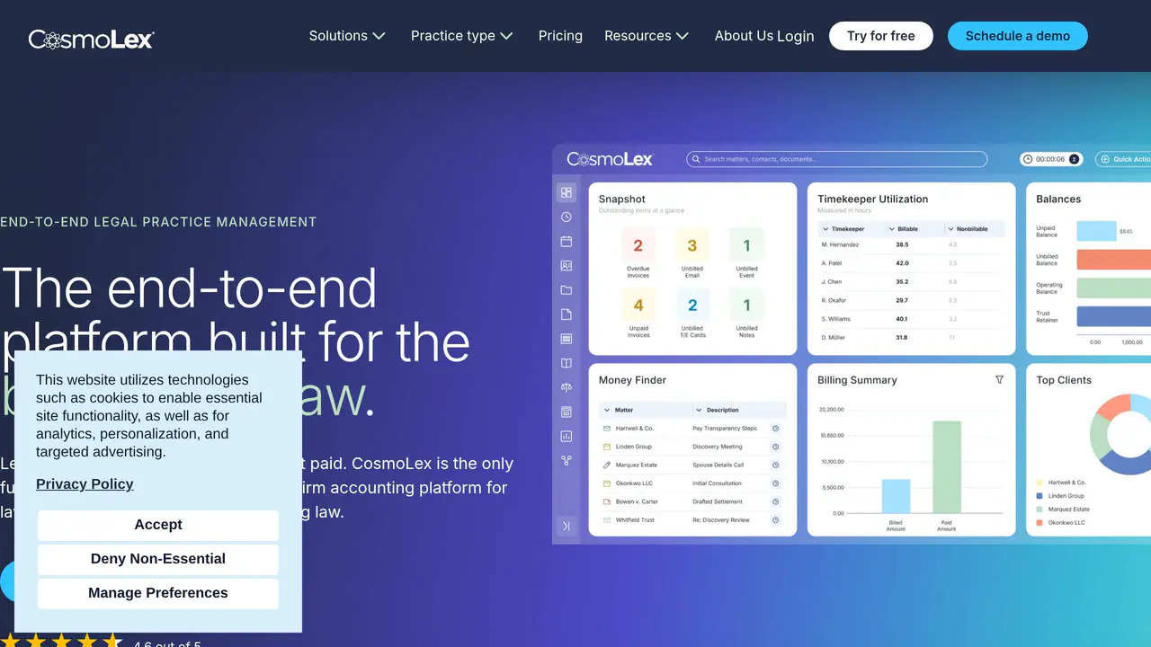 Homepage preview of CosmoLex, captured Aug 23, 2026