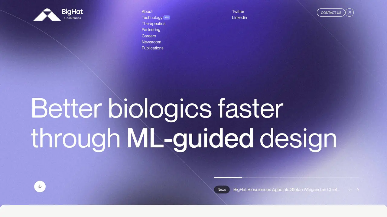 Homepage preview of BigHat Biosciences, captured Jul 27, 2026
