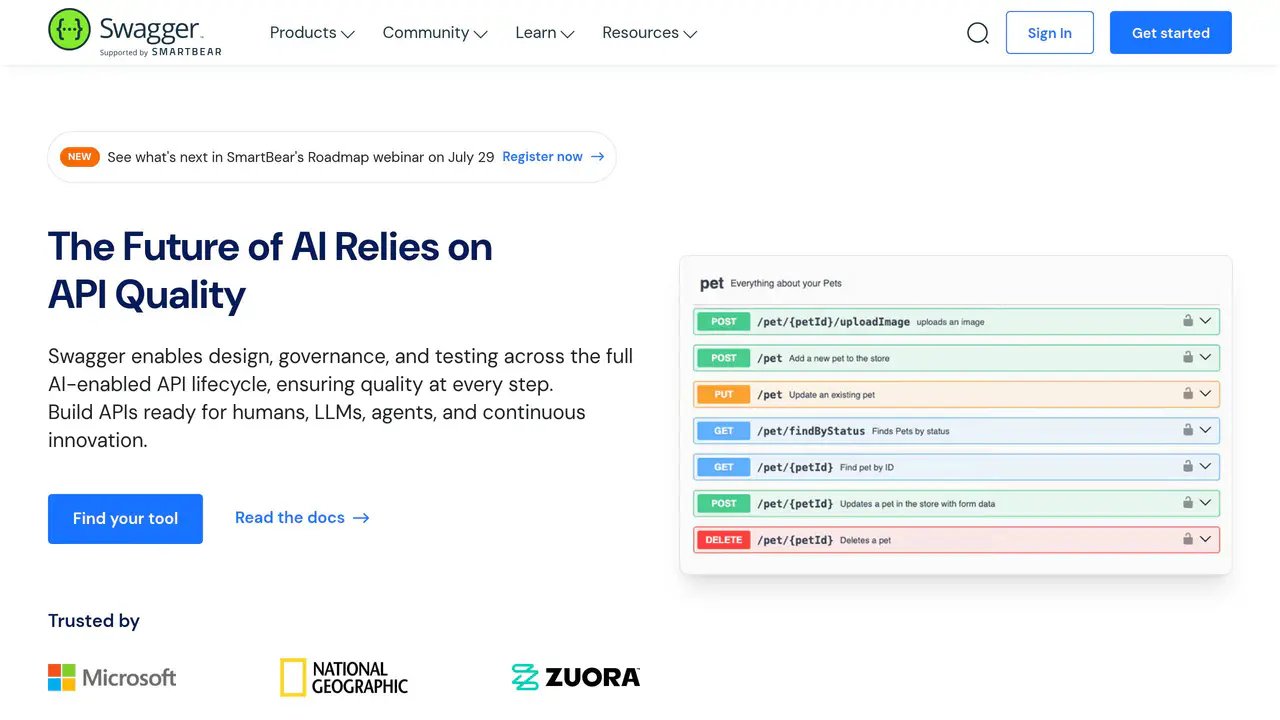 Homepage preview of Swagger/OpenAPI, captured Jul 24, 2026