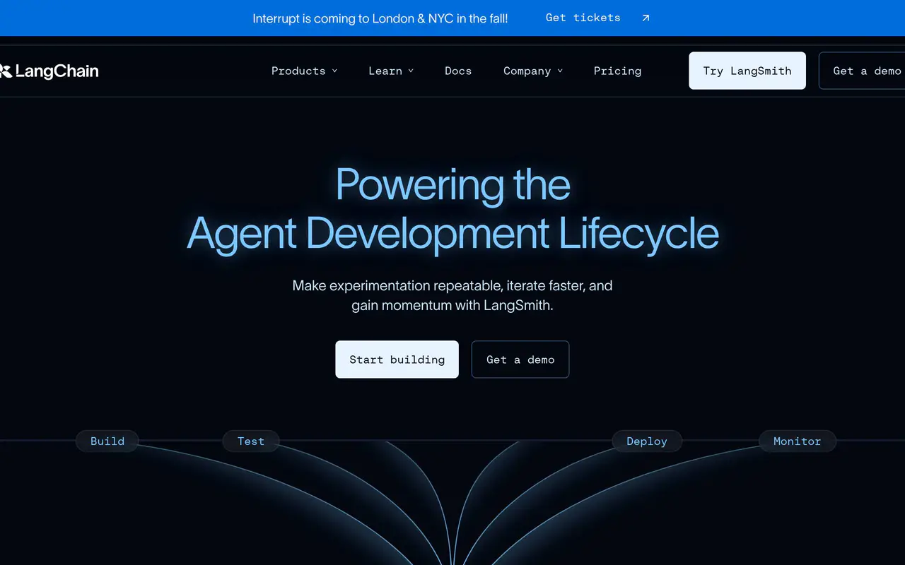 Homepage preview of LangChain, captured Jul 22, 2026