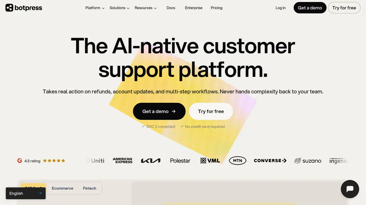 Homepage preview of Botpress, captured Aug 27, 2026