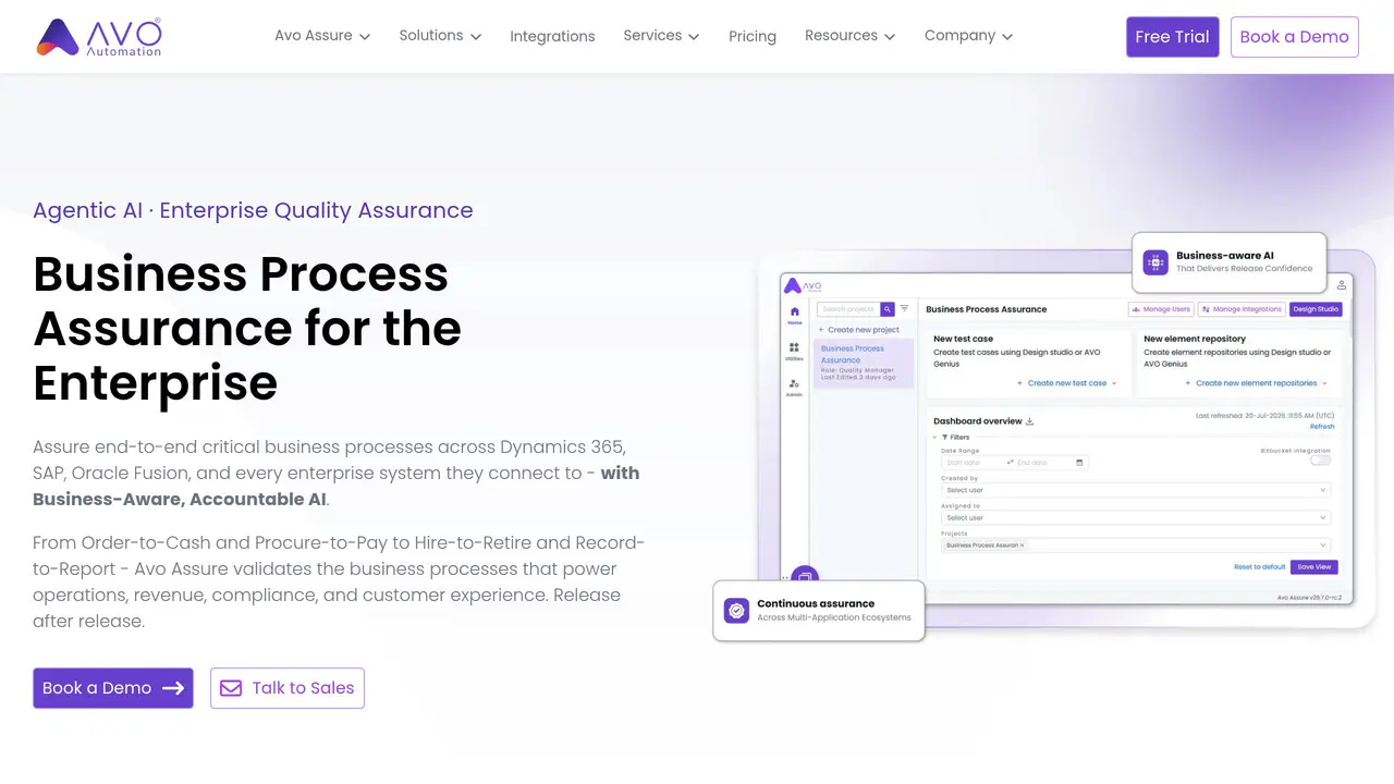 Homepage preview of Avo Automation, captured Aug 30, 2026