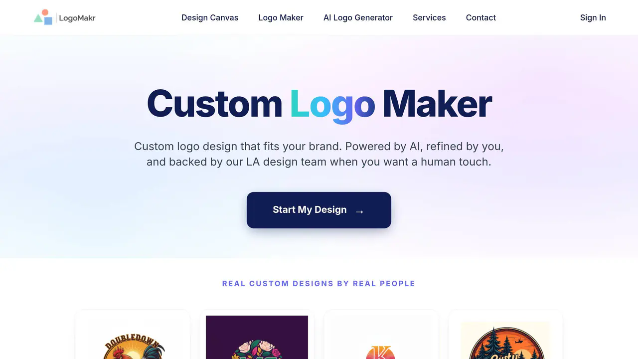 Homepage preview of LogoMakr, captured Jul 26, 2026