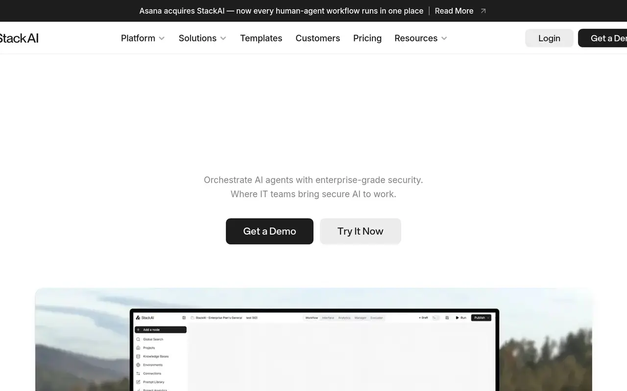 Homepage preview of Stack AI, captured Jul 22, 2026