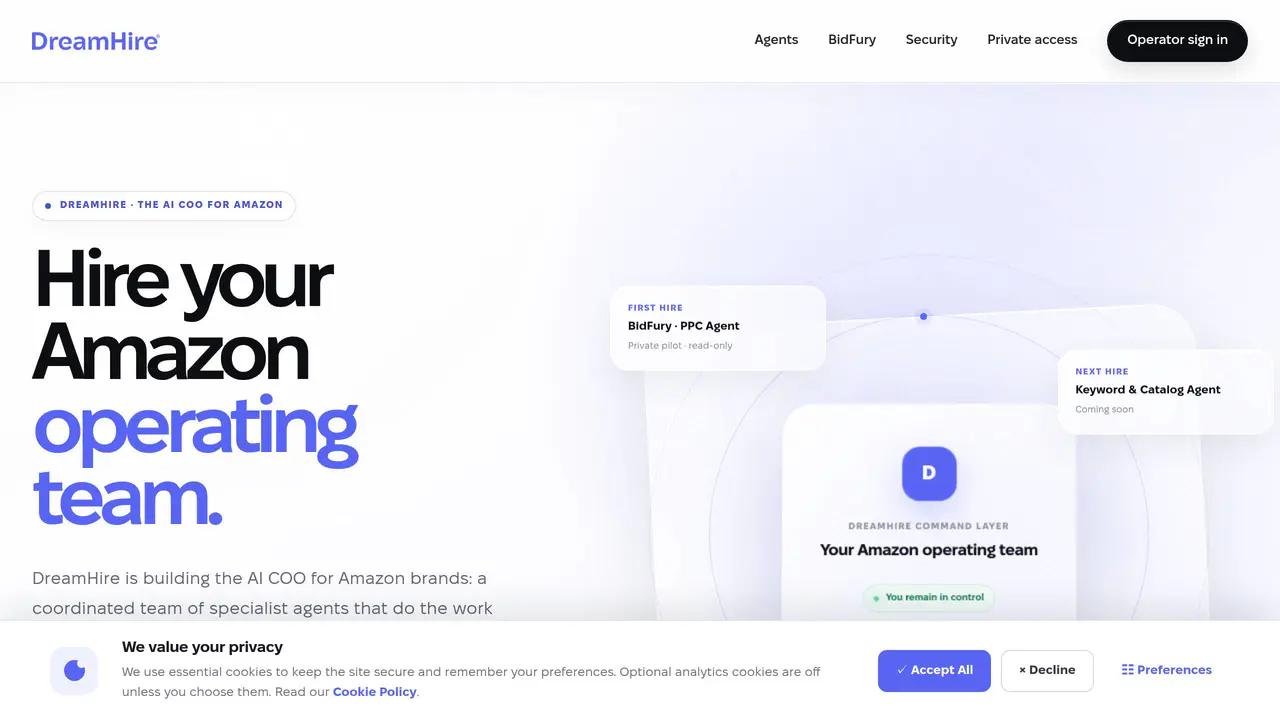 Homepage preview of DreamHire, captured Jul 23, 2026