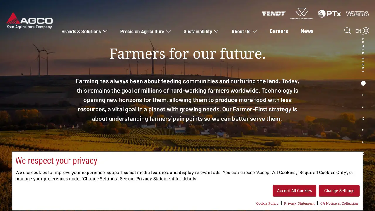 Homepage preview of AGCO, captured Jul 29, 2026