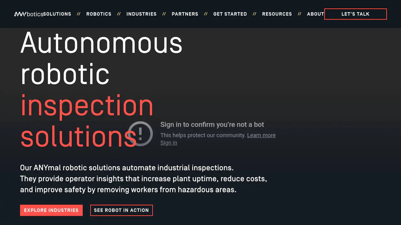 Homepage preview of ANYbotics, captured Aug 2, 2026