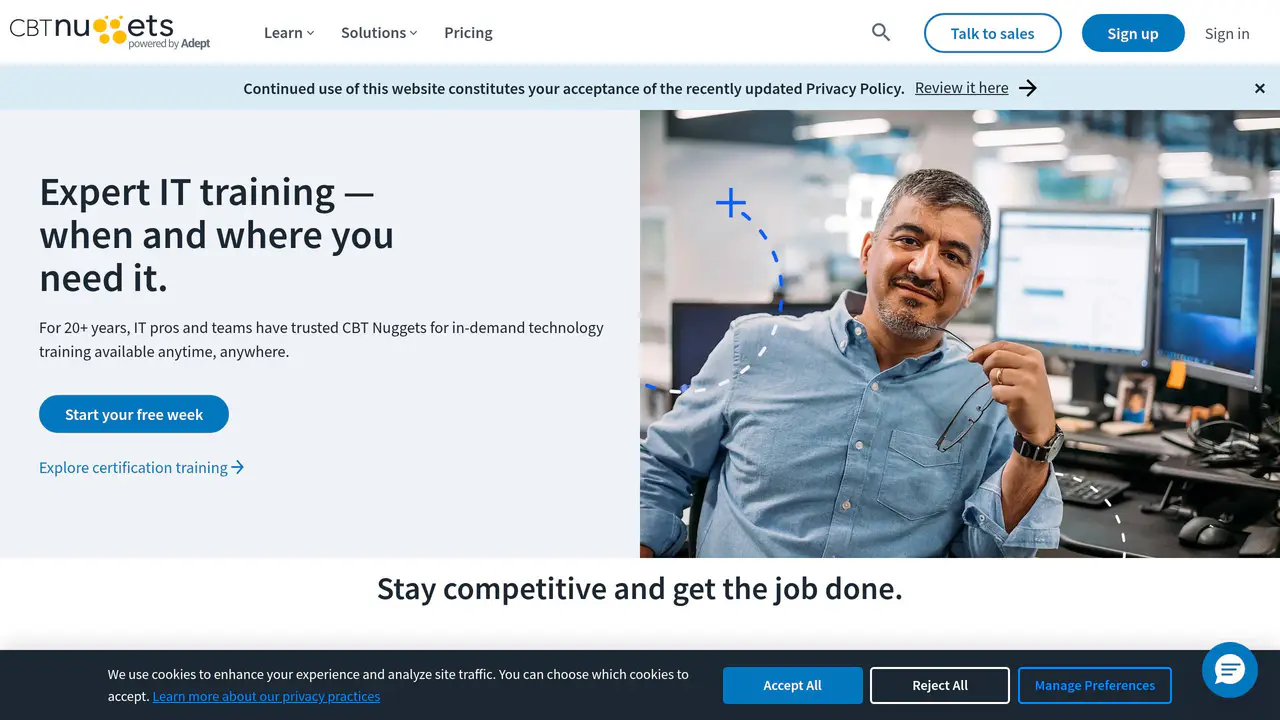 Homepage preview of CBT Nuggets, captured Jul 31, 2026