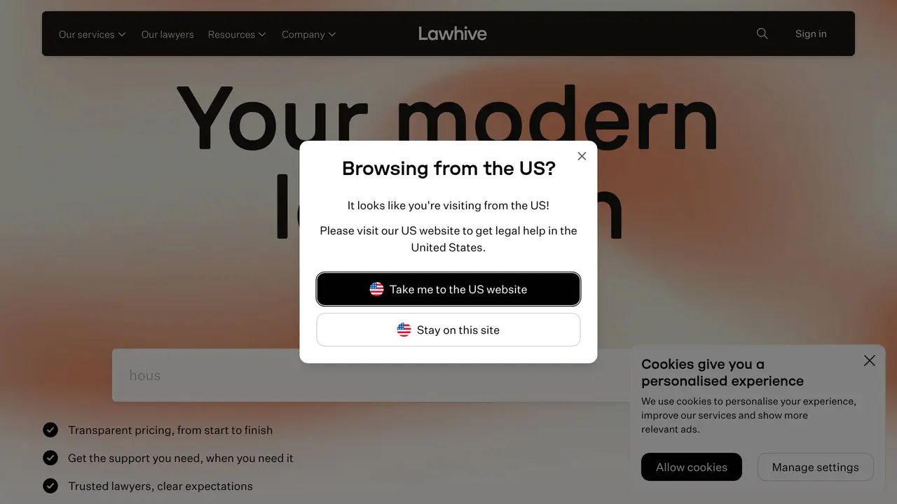 Homepage preview of Lawhive, captured Jul 24, 2026