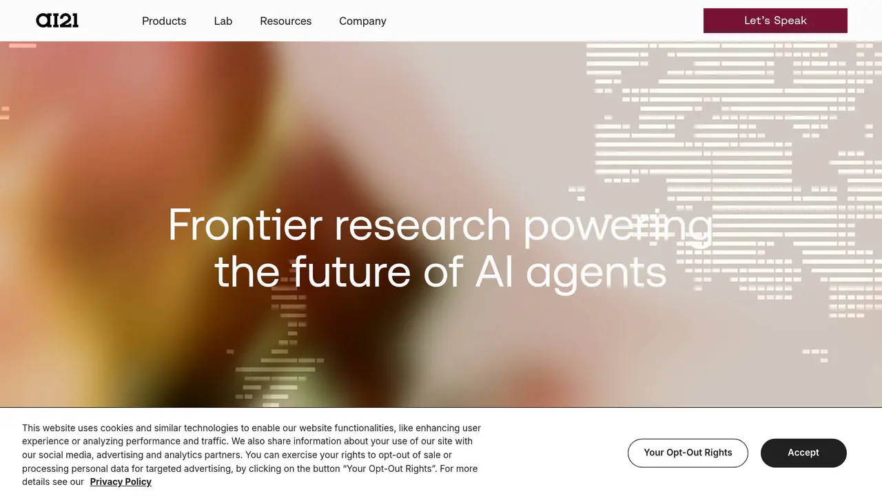 Homepage preview of AI21, captured Aug 6, 2026