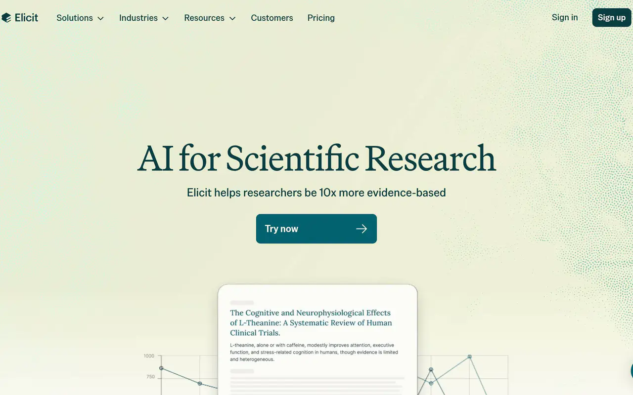Homepage preview of Elicit, captured Jul 21, 2026