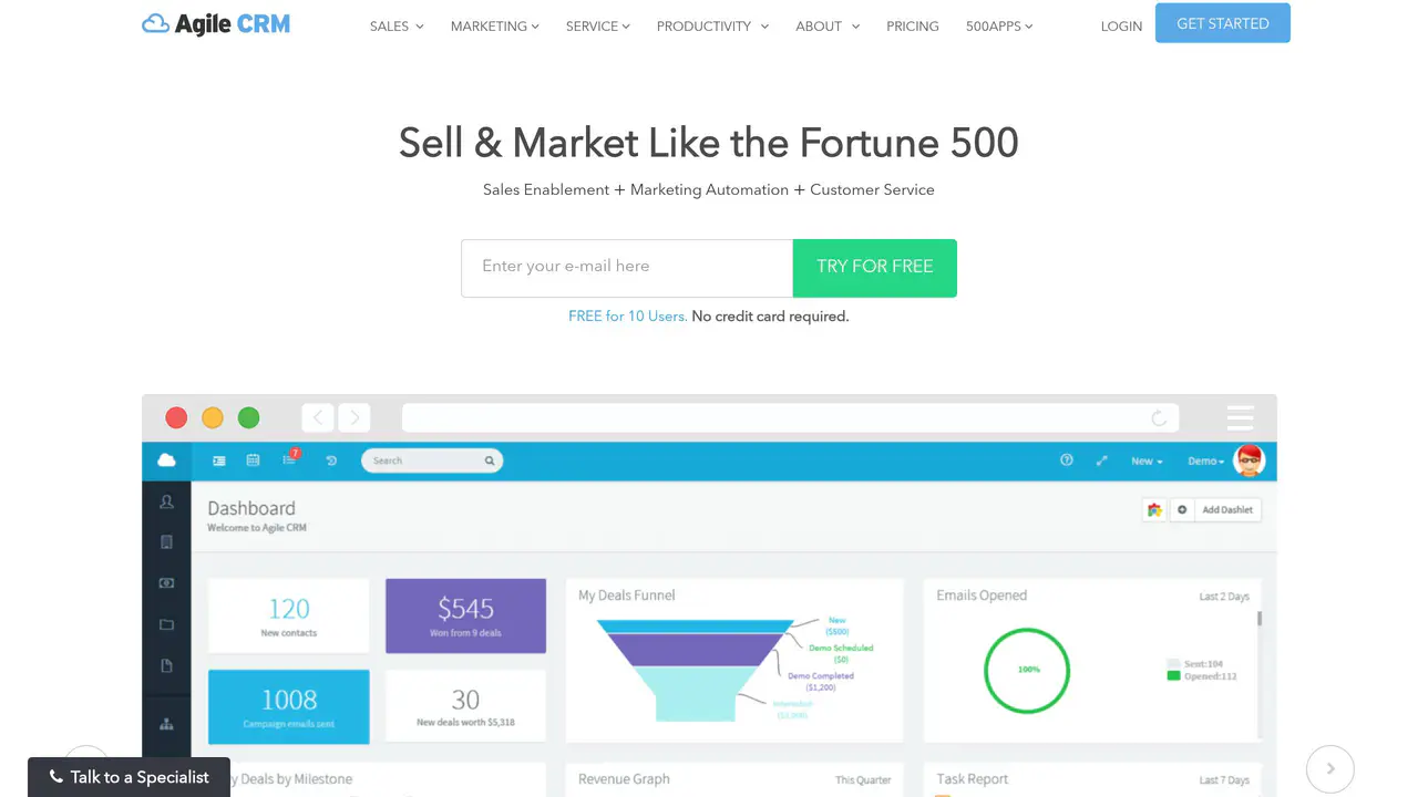 Homepage preview of Agile CRM, captured Aug 2, 2026