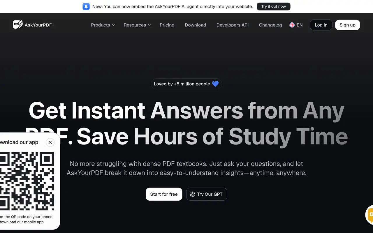 Homepage preview of AskYourPDF, captured Jul 21, 2026