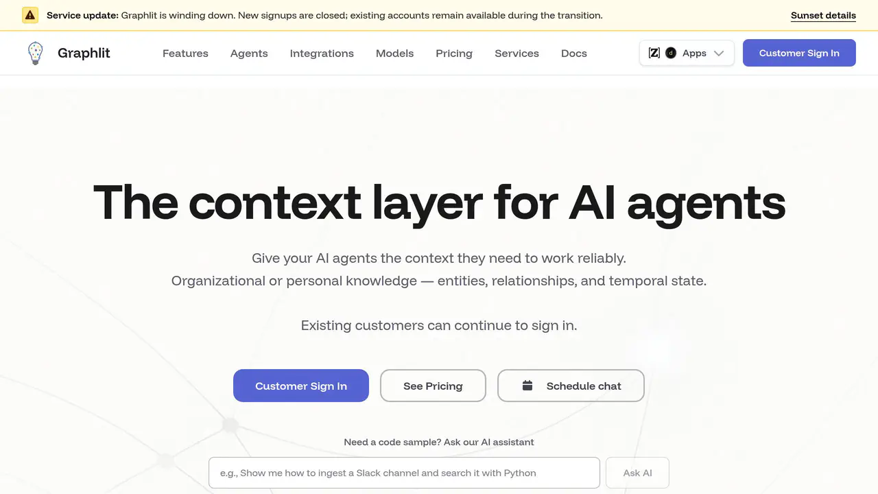 Homepage preview of Graphlit, captured Jul 31, 2026