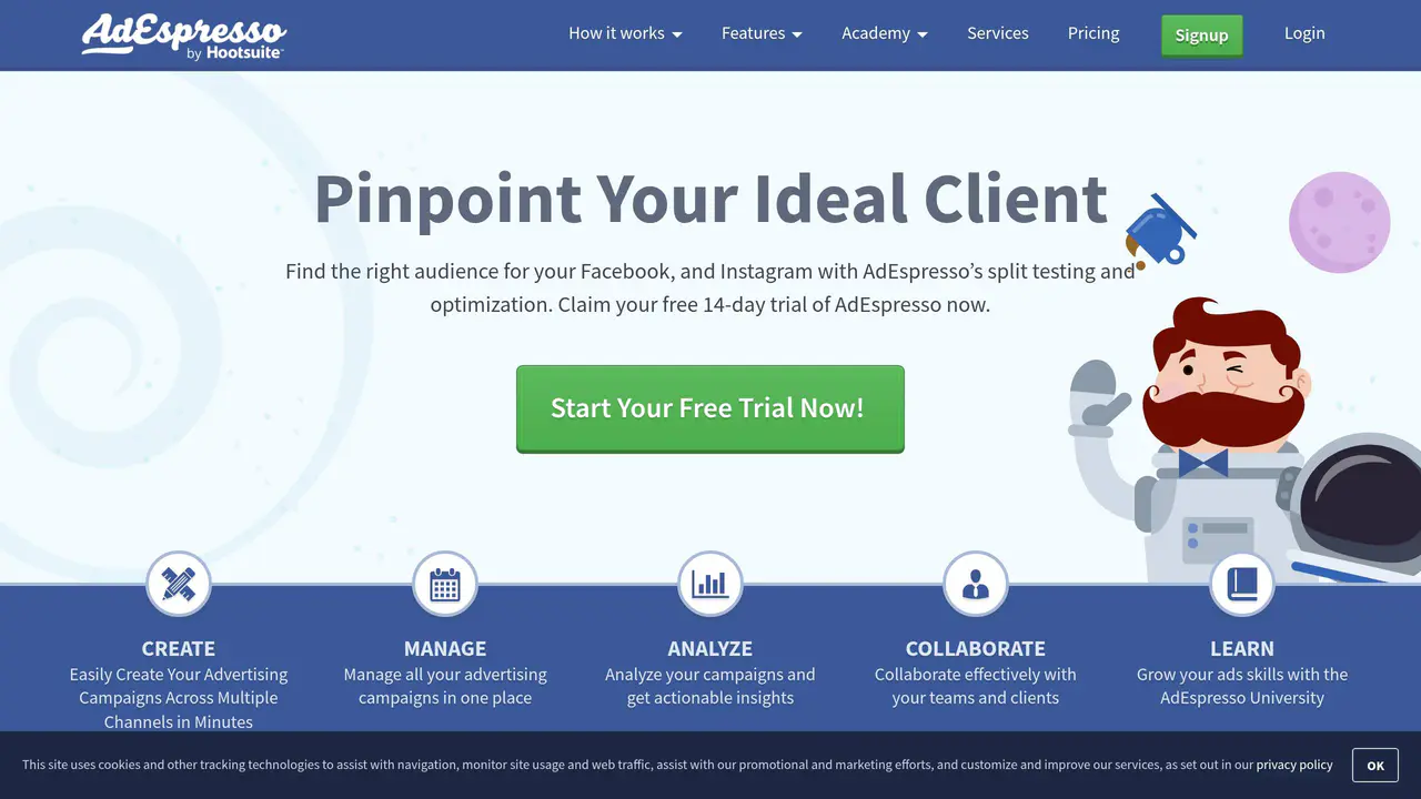 Homepage preview of AdEspresso, captured Sep 1, 2026