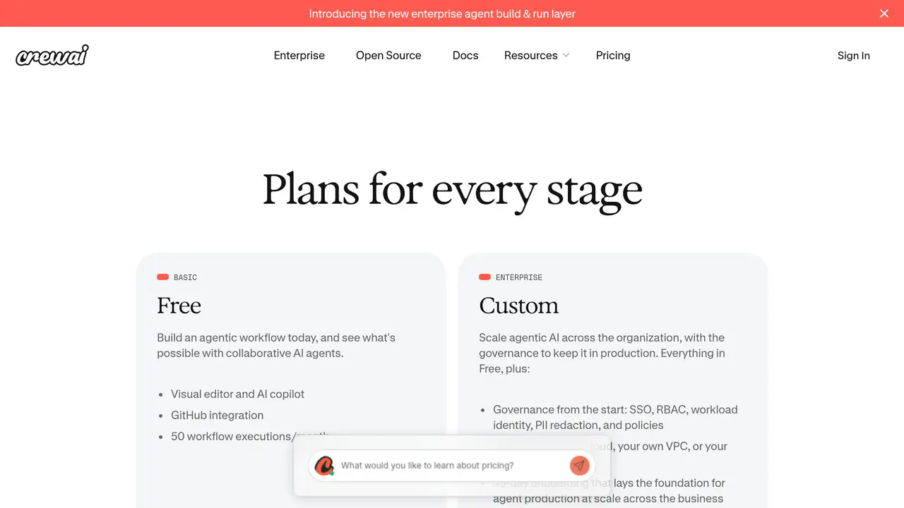 Pricing-page preview of CrewAI, captured Sep 16, 2026